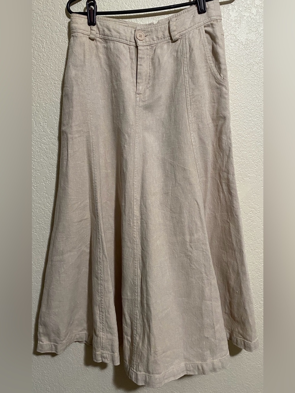 The Territory Ahead 100% Linen Panel Midi Skirt Beige Tan Size 8 Coastal Boho